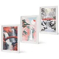 Coloray 3-Delige Schilderij Set - Watervallen in verschillende seizoenen met bruggen en bomen. - 40x60 - Stijlvolle Muurdecoratie - Slaapkamer - Wanddecoratie