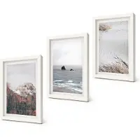 Coloray 3-Delige Schilderij Set - Bergen, wolken, zee en zand in natuurlijke tinten. - 20x30 - Stijlvolle Muurdecoratie - Slaapkamer - Interieur Decoratie