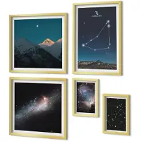 Coloray 5-Delige Schilderij Set - Ruimtelandschappen En Sterrenbeelden In Een Moderne Stijl - 50 x 50 cm, 20 x 30 cm En 40 x 60 cm - Decoratieve Muurdecoratie - Slaapkamer - Moderne Wanddecoratie