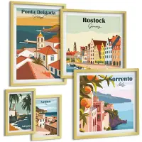 Tulup 5-Delige Schilderij Set - Uitzichten op pittoreske landschappen vanuit Europese steden - 50 x 50 cm, 20 x 30 cm en 40 x 60 cm - Decoratieve Muurdecoratie - Slaapkamer