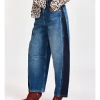 Essentiel Antwerp Dames Jeans met tonvormige pijpen met blauwe panelen (26), Casual, Katoen, Denim, Marineblauw KASHBA