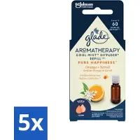 Glade 5 x - Mistnavulling Pure Happiness - Aromatherapie - 17,4 ml - Voordeelverpakking - 5 stuks