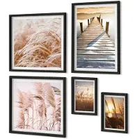 Coloray 5-Delige Schilderij Set - Rustgevende Uitzichten Op De Natuur En Het Water. - 50 x 50 cm, 20 x 30 cm En 40 x 60 cm - Wanddecoratie - Muurdecoratie - Woonkamer