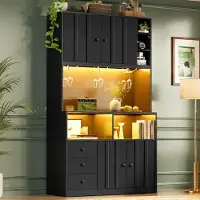 MODFU - Keukenkast - Met Vitrine En Stopcontact - Modern - Keuken En Eetkamer - MDF - Zwart
