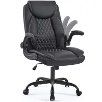 STILVORA Bureaustoel 64 x 64 x 102 cm - Ergonomisch Met Hoofdsteun En Opklapbare Armleuningen - Voor Bureau En Gamekamer - Leer - Zwart