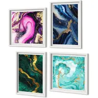 Coloray 4-Delige Schilderij Set - Abstracte patronen in tinten roze, groen en blauw. - 40x40 en 40x60 - Moderne Wanddecoratie - Woonkamer