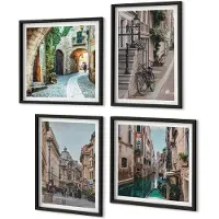 Coloray 4-Delige Schilderij Set - Venetiaanse Straten Van Steden Met Architectuur En Water - 40 x 40 cm En 40 x 60 cm - Decoratieve Schilderijen - Woonkamer - Interieur - Moderne Wanddecoratie