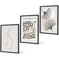 Coloray 3-Delige Schilderij Set - Abstracte Poster Met Vrouwelijke Vormen En Bladeren In Boho-Stijl. - 40 x 60 cm - Stijlvolle Muurdecoratie - Kantoor - Moderne Wanddecoratie