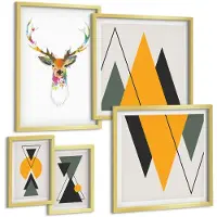 Tulup 5-Delige Schilderij Set - Boho-stijl met kleurrijke dieren- en geometrische motieven. - 50 x 50 cm, 20 x 30 cm en 40 x 60 cm - Muurdecoratie - Interieur Decoratie - Stijlvolle Muurdecoratie