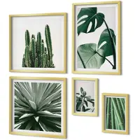 Coloray 5-Delige Schilderij Set - Groene tropische planten in een modern interieurontwerp - 50 x 50 cm, 20 x 30 cm en 40 x 60 cm - Stijlvolle Wanddecoratie - Interieur - Stijlvolle Muurdecoratie