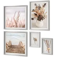 Coloray 5-Delige Schilderij Set - Vrolijke Momenten Met Wijn En Champagne - Lijntekening - 20 x 30 cm - Muurdecoratie - Wanddecoratie - Hal - Interieur Decoratie
