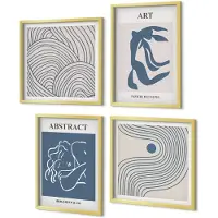 Coloray 4-Delige Schilderij Set - Abstracte decoratieve lijnen en golfvormen poster - 40 x 40 cm en 40 x 60 cm - Muurdecoratie - Interieur Decoratie - Woonkamer Decoratie