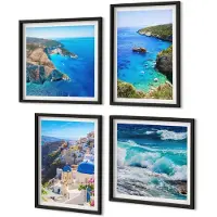 Coloray 4-Delige Schilderij Set - Uitzicht Op De Griekse Kust En Het Stadje Oia Op Santorini - 40 x 40 cm En 40 x 60 cm - Decoratieve Muurdecoratie - Slaapkamer - Wanddecoratie