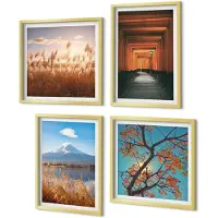 Coloray 4-Delige Schilderij Set - Japanse landschappen, natuur en architectuur van Azië - 40 x 40 cm en 40 x 60 cm - Wanddecoratie - Woonkamer Decoratie - Moderne Wanddecoratie