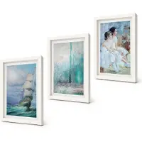 Coloray 3-Delige Schilderij Set - Schip op zee: abstract portret van dansers - 20x30 - Muurdecoratie - Wanddecoratie - Hal - Woonkamer Decoratie