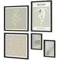 Coloray 5-Delige Schilderij Set - Stijlvolle Afbeeldingen In Groentinten Met Abstracte Motieven. - 50 x 50 cm, 20 x 30 cm En 40 x 60 cm - Decoratieve Schilderijen - Wanddecoratie - Hal