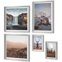 Coloray 5-Delige Schilderij Set - Vakantielandschappen Met Palmbomen En Een Waterval - 20 x 30 cm - Wanddecoratie - Moderne Interieurdecoratie - Decoratieve Schilderijen