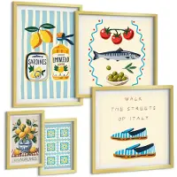 Tulup 5-Delige Schilderij Set - Keukeninspiratie uit Italië: citrusvruchten en zeevruchten - 50 x 50 cm, 20 x 30 cm en 40 x 60 cm - Stijlvolle Muurdecoratie - Kantoor