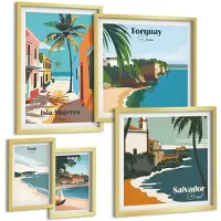 Tulup 5-Delige Schilderij Set - Kleurrijke uitzichten op kustplaatsen en stranden - 50 x 50 cm, 20 x 30 cm en 40 x 60 cm - Stijlvolle Wanddecoratie - Interieur