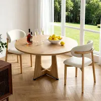 STILVORA Eettafelset Rond 120 Cm - Met 2 Stoelen, Stevige Constructie En Comfortabele Zitting - Voor Eetkamer En Woonkamer - MDF En Hout - Eiken