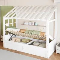MODFU - Kinderbed - Hoogslaper - Huisstijl - Met Dak En Raam - Wit