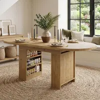STILVORA Eettafel - Uitschuifbaar Met Opbergruimte - Voor 6 Tot 8 Personen In Eetkamer - MDF - 200x90x76 Cm - Eikenkleur