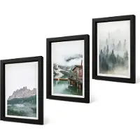 Coloray 4-Delige Schilderij Set - Bergen, meer, huisje en mist in het bos - 20 x 30 cm - Wanddecoratie - Woonkamer Decoratie - Muurdecoratie