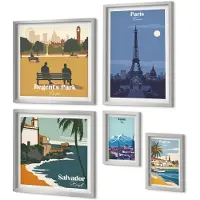 Coloray 5-Delige Schilderij Set - Golven In Japanse Grafische Stijl - 20 x 30 cm - Moderne Wanddecoratie - Slaapkamer - Stijlvolle Muurdecoratie