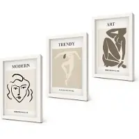 Coloray 3-Delige Schilderij Set - Abstracte portretten in ingetogen kleuren - 20x30 - Stijlvolle Muurdecoratie - Kantoor - Decoratieve Schilderijen