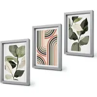Coloray 4-Delige Schilderij Set - Plantmotieven met geometrische patronen in groene tinten - 20 x 30 cm - Wanddecoratie - Moderne Interieurdecoratie - Interieur Decoratie