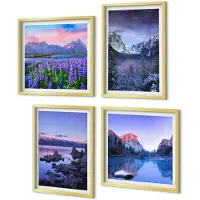 Coloray 4-Delige Schilderij Set - Berglandschappen met water, lucht en bloemenvelden - 40 x 40 cm en 40 x 60 cm - Stijlvolle Wanddecoratie - Interieur