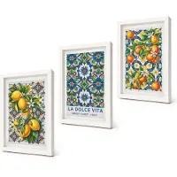 Coloray 3-Delige Schilderij Set - Posters met citrusvruchten en kleurrijke abstracte patronen - 20x30 - Stijlvolle Muurdecoratie - Kantoor - Woonkamer Decoratie