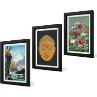 Coloray 4-Delige Schilderij Set - Japanse natuur en cultuur in Japandi-stijl - 20 x 30 cm - Stijlvolle Muurdecoratie - Slaapkamer