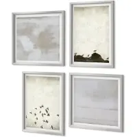 Coloray 4-Delige Schilderij Set - Vogels in vlucht en gekraste texturen in minimalistische stijl - 40 x 40 cm en 40 x 60 cm - Decoratieve Schilderijen - Wanddecoratie - Hal - Moderne Wanddecoratie