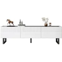 OKWISH TV-Meubel – Minimalistisch – 3 Laden – Zonder LED – Moderne Stijl Met Opbergruimte – MDF;Spaanplaat Zwart+Wit – 170x35x47 cm – Ijzeren Poten