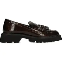 Manfield Donkerbruine lak loafers met franjes | Maat 38