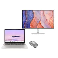 Lenovo Chromebook Plus 14 + L27h 4A 2K QHD Monitor & Bluetooth Silent Mouse MediaTek Kompanio Ultra 910-processor 2,10 GHz , ChromeOS, 256 GB UFS 4.0 - IPVISBE13, Seashell