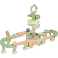 Sunny Baby Knikkerbaan van hout in Pastelkleruen | Houten Montessori Speelgoed met Xylofoon en Spiraaltoren - Inclusief 4 Knikkers