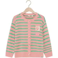 Daily7 rechtvallend gebreid gestreept vest - roze Meisjes Acryl Ronde hals - maat 98