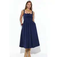 Busem Midi-jurk met vierkante kraag en knoopdetails