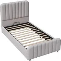 OKWISH Gestoffeerd Kinderbed 90x200 cm - Eenpersoonsbed Met Hydraulische Opbergruimte En Lattenbodem - Zonder Matras - Stof - Grijs