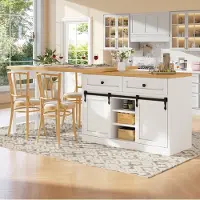 OKWISH Keukenkast – 360° Draaibaar Werkblad – 120-197 x 40 x 72 cm – 2 Lades – Schuifdeuren – Verstelbare Planken – MDF Wit