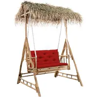 vidaXL Hangstoel in Hollywood-stijl met palmbladmotief en kussen, 202 cm, bamboe