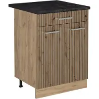 Vicco Keukenonderkast R-Line, Artisanaal eiken/Goudkleurig Eiken, 60 cm met lade antraciet werkblad