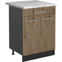 Vicco Keukenonderkast R-Line Artisanaal eiken/Antraciet 60 cm met lade marmer werkblad, Model 61084