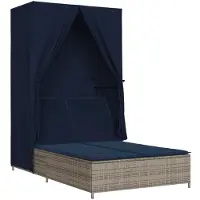 vidaXL Ligbed tweepersoons met dak en gordijn poly rattan grijs