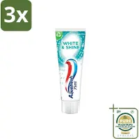 Aquafresh 3 x White & Shine - Whitening Tandpasta - 75 ml - Grootverpakking - Witte Tanden - Tanden Reinigen - Tanden Glans - Tanden Verlichten - Tanden Beschermen