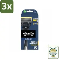 Wilkinson Sword 3 x - Navulmesjes - Hydro 5 Skin Protection Advanced - Beschermend - 1 mesje - Grootverpakking - Scheermes - Scheren - Scherpen - Huidbescherming - Scherpen Met Menthol