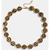 Yehwang Lumé Stripe Kralenketting – Keramiek & Stainless Steel Halsketting – Verkleurt niet – Goud/Zwart