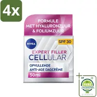 Nivea - CELLular Expert Filler Dagcrème - Anti-Veroudering Gezichtscrème - SPF 30 - Met Hyaluronzuur, Creatine & Foliumzuur - 50 ml - Voordeelverpakking - 4 stuks - Anti-rimpel crème - Dagcrème
